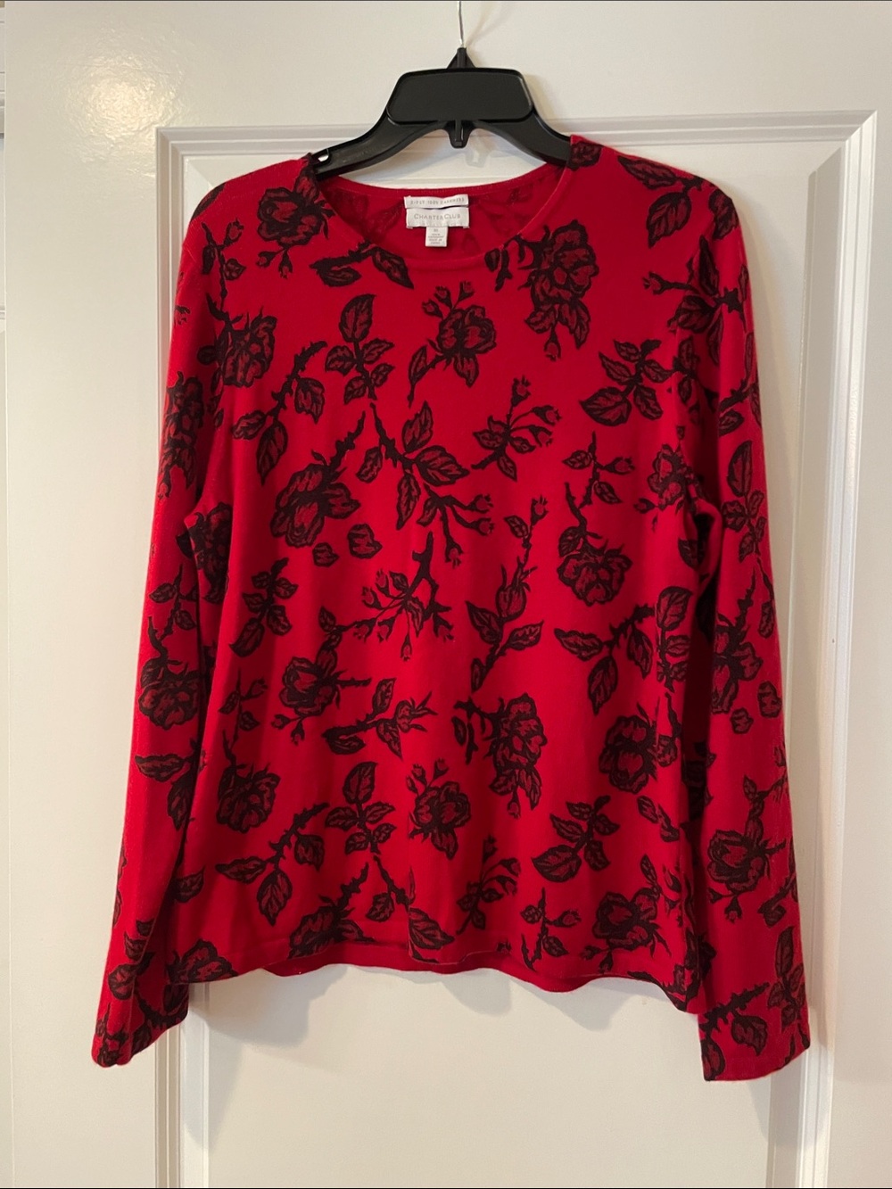 Charter Club Red Floral Long-Sleeve Cashmere sweater
